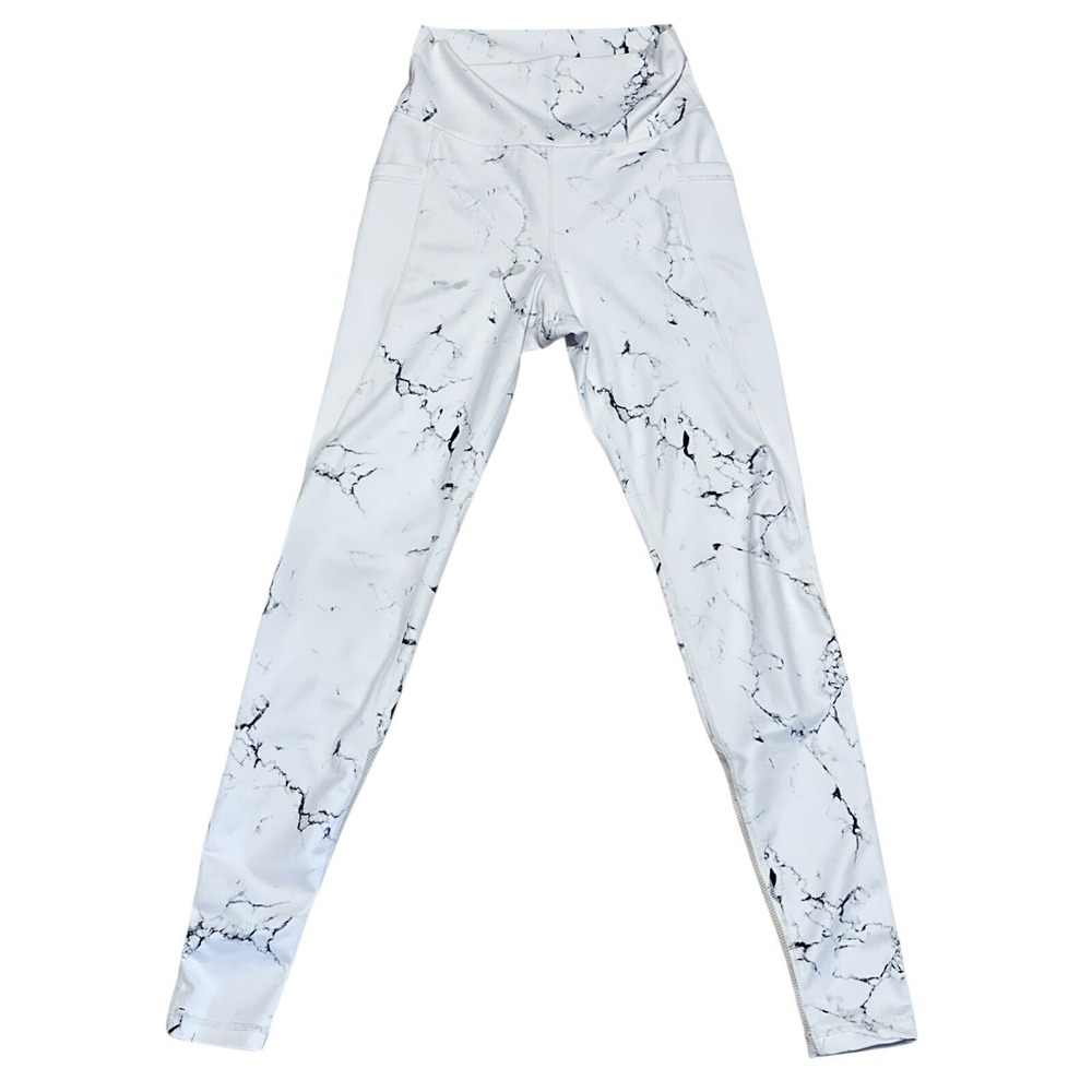 Buffbunny Collection Limitless White Marble Leggings Women's Size S Poly/Spandex